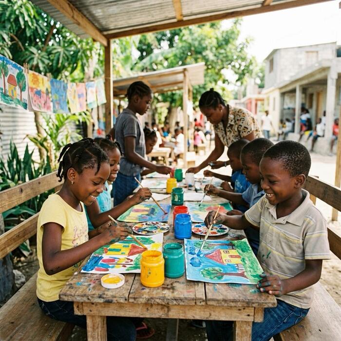 Illustration: children painting during a creative workshop